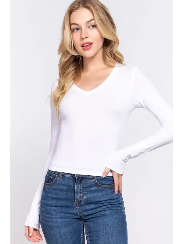 Long Sleeve V-Neck Crop Top