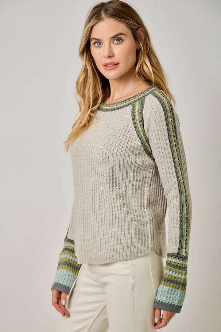 Mystree Raglan-Sleeve Sweater Top - Stone  4