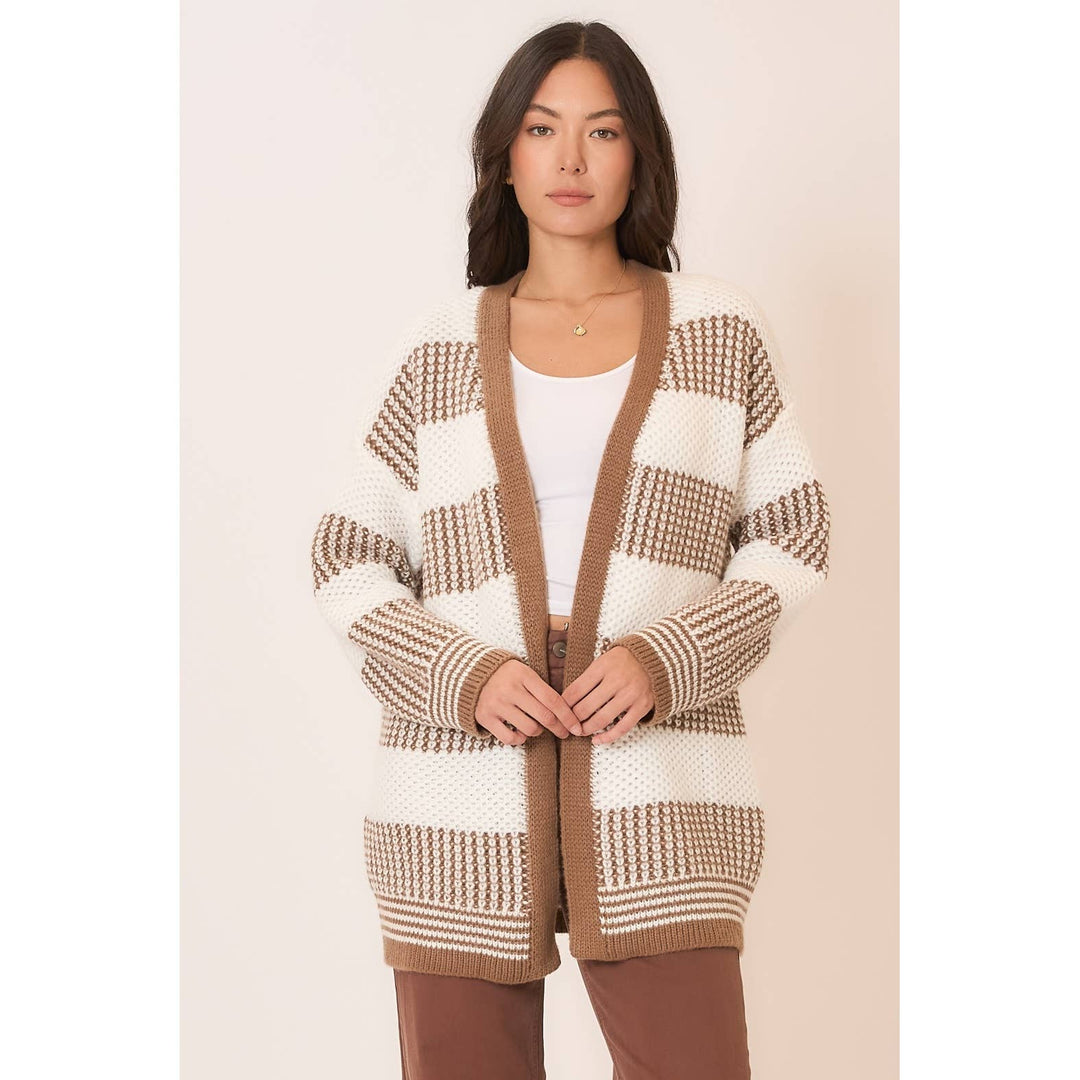 Color Block Knit Open Cardigan