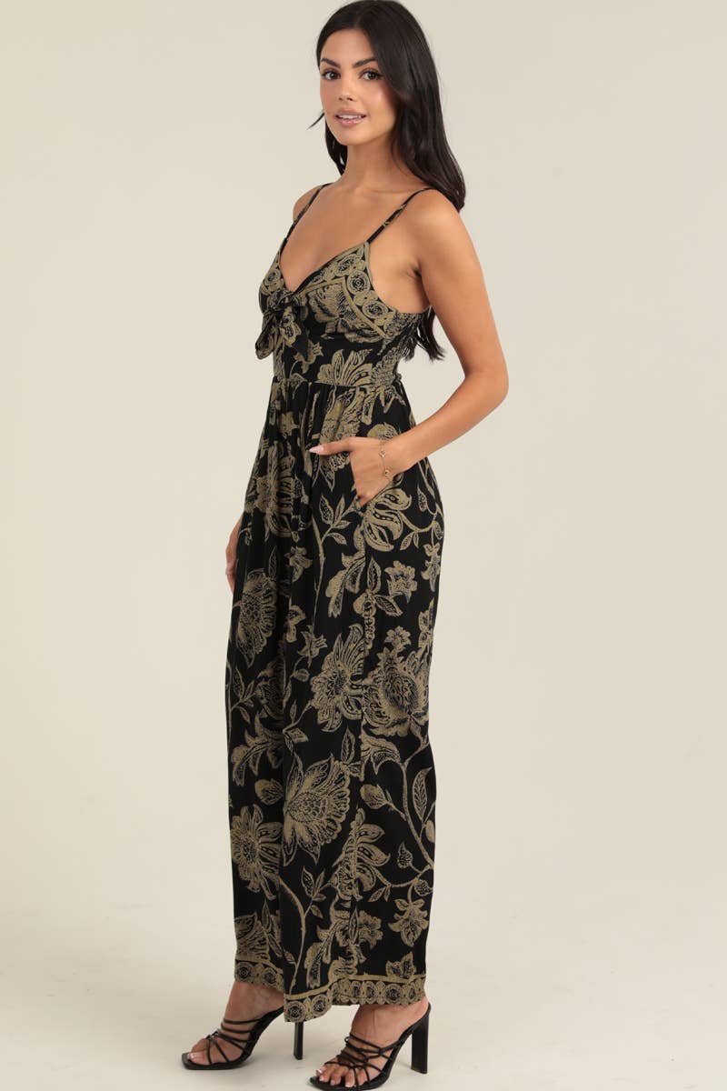 Angie Tie Bust Wide Leg Jumpsuit Black side