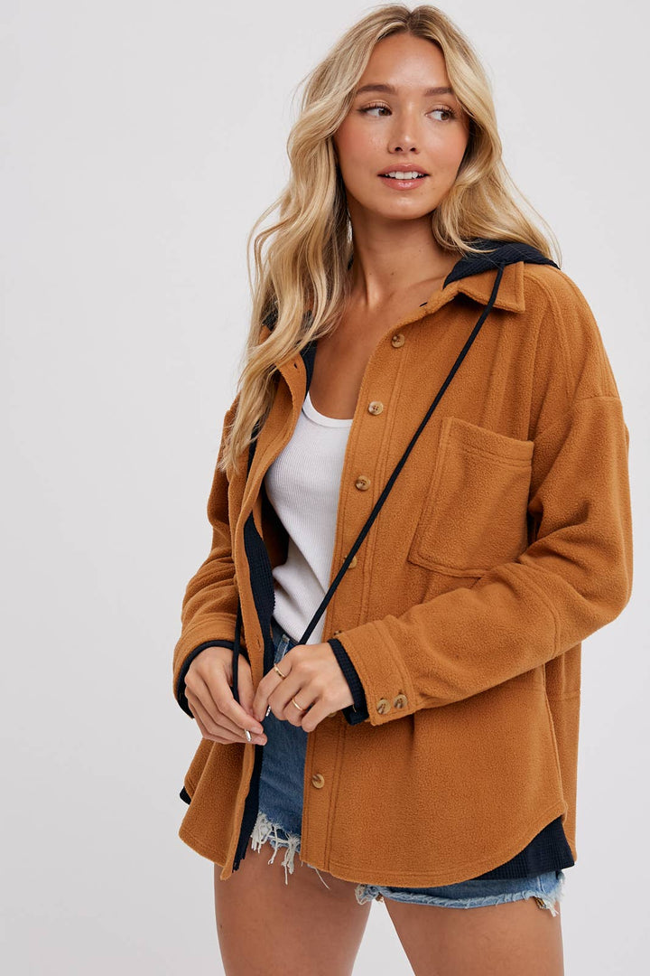 Fleece Hoodie Shacket camel