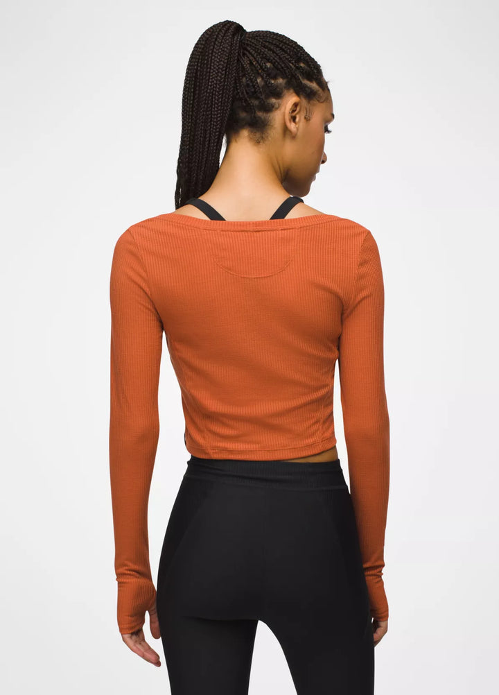 PrAna Women’s Send Off Long Sleeve Tee Terracotta 1