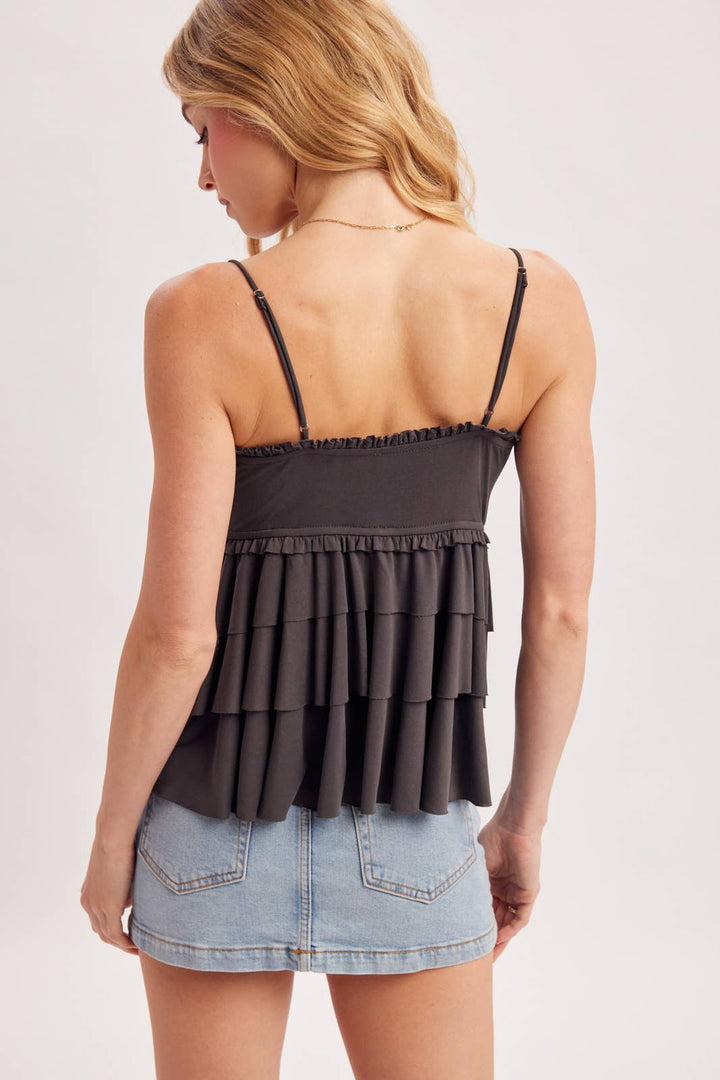 Bluivy - Ruffle Babydoll Cami in ash back