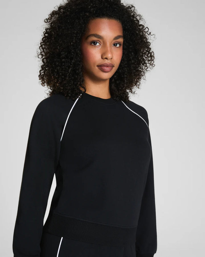 Spanx AirEssentials Pique Long Sleeve Crewneck Top very black