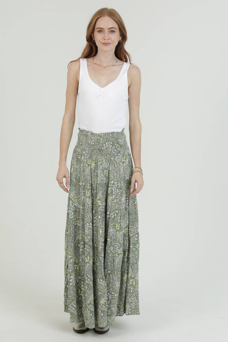 Angie Tiered Maxi Skirt with Smocked Waistband Green 3