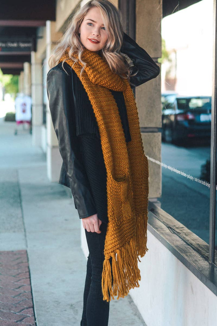 Oversized Two Pocket Tassel Scarf