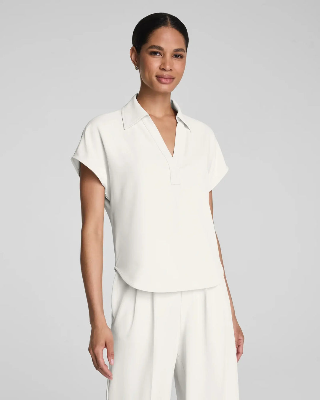 SPANX CarryOn Collared Tee in Ivory front