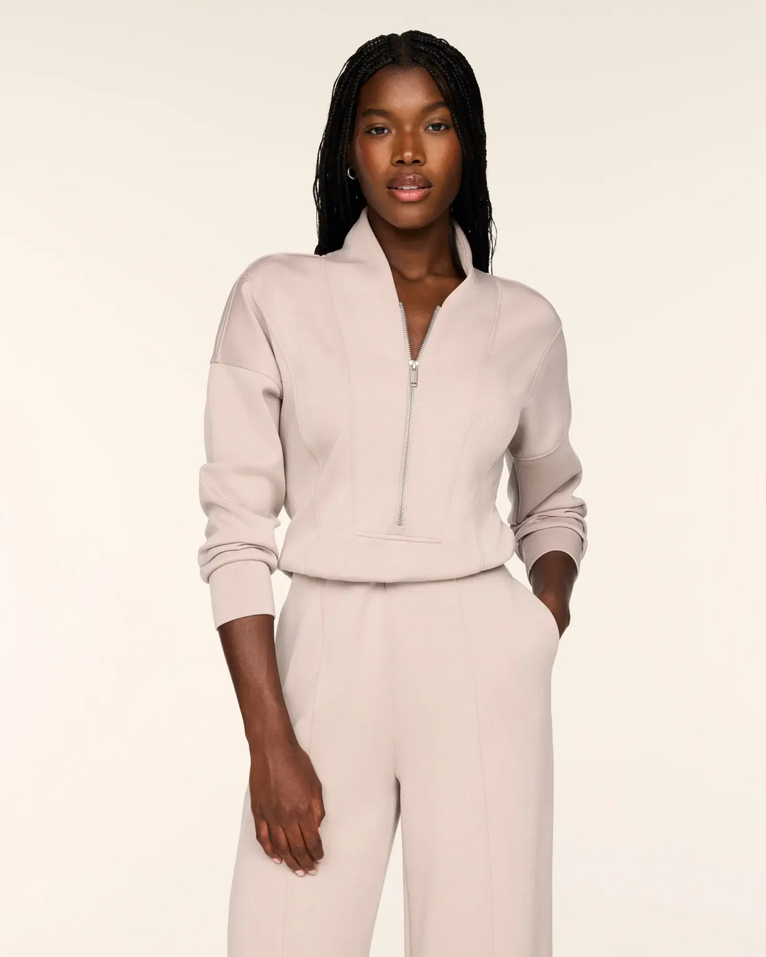 SPANX AirEssentials® Long Sleeve Shawl Collar Jumpsuit - Mushroom 1