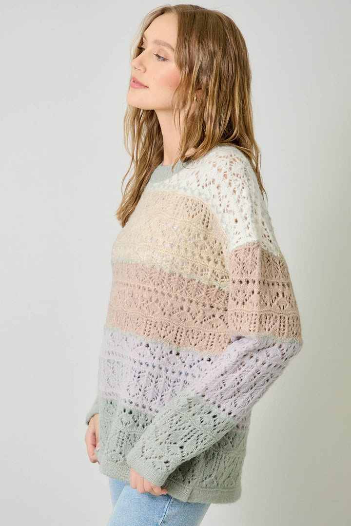 Mystree Color-Block Pointelle Sweater - Ivory Oatmeal side