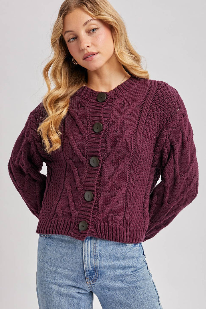Bluivy Cropped Button Sweater plum 3