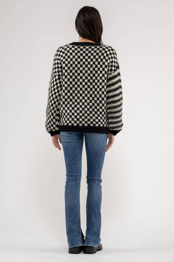 Blu Pepper Stripe Checkered Sweater