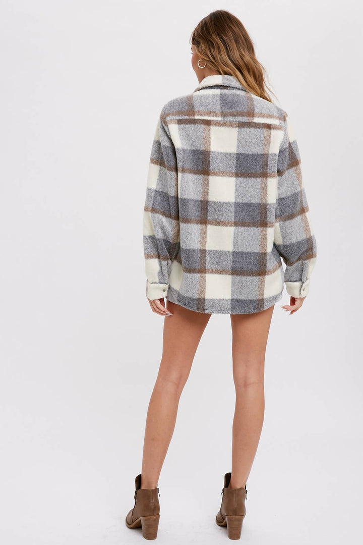 Plaid Brushed Flannel Shacket grey6