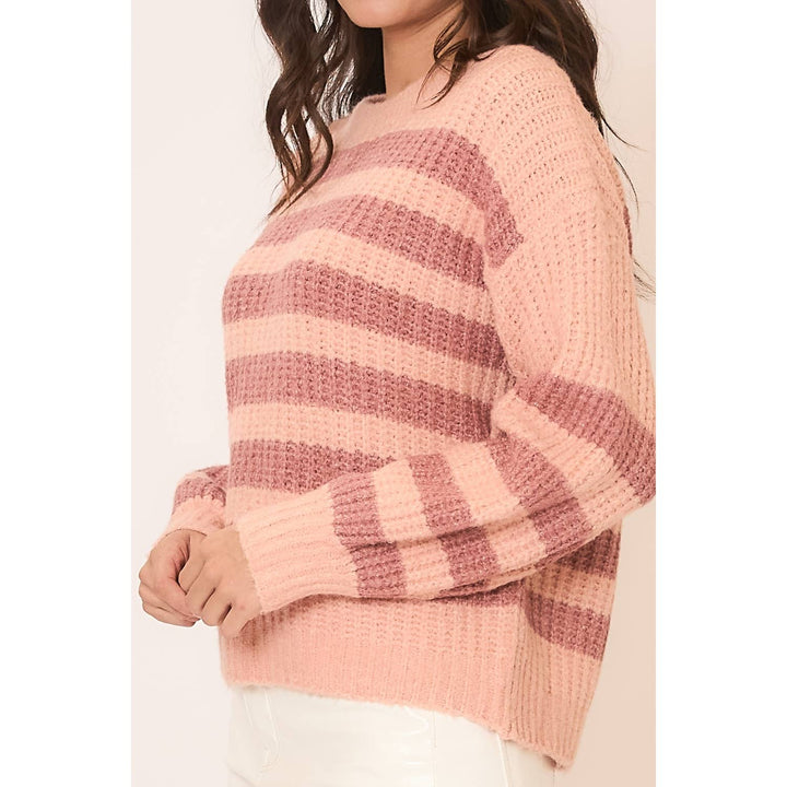Striped Brushed Knit Crew Neck Sweater Blush 4