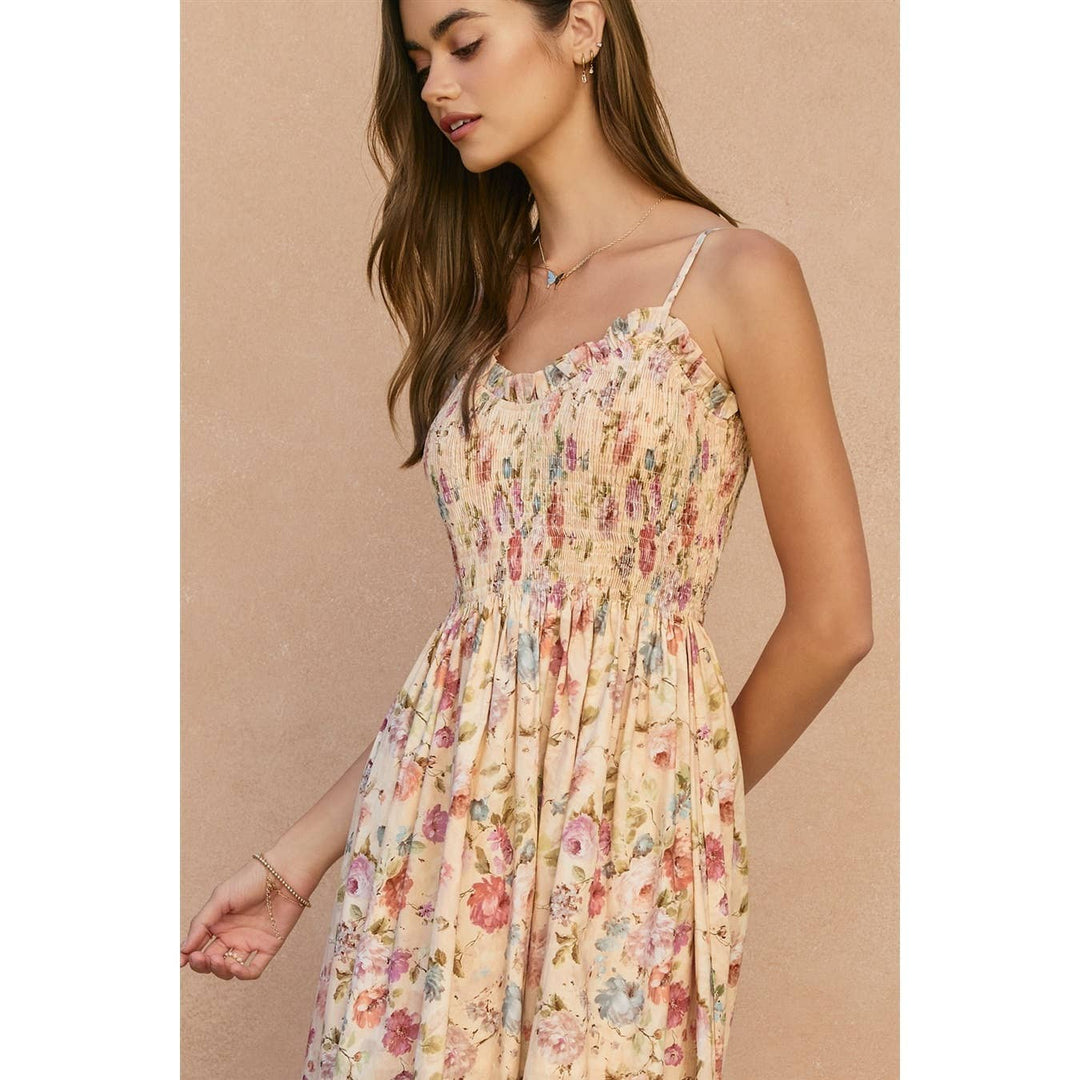 Dress Forum Peche Smocked Fit And Flare Midi Dress Pink 9