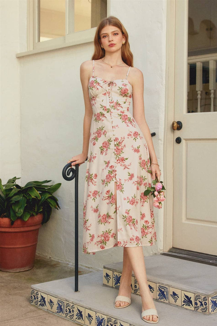 Dress Forum - Floral Sweetheart Corset Midi Dress in Pink 5