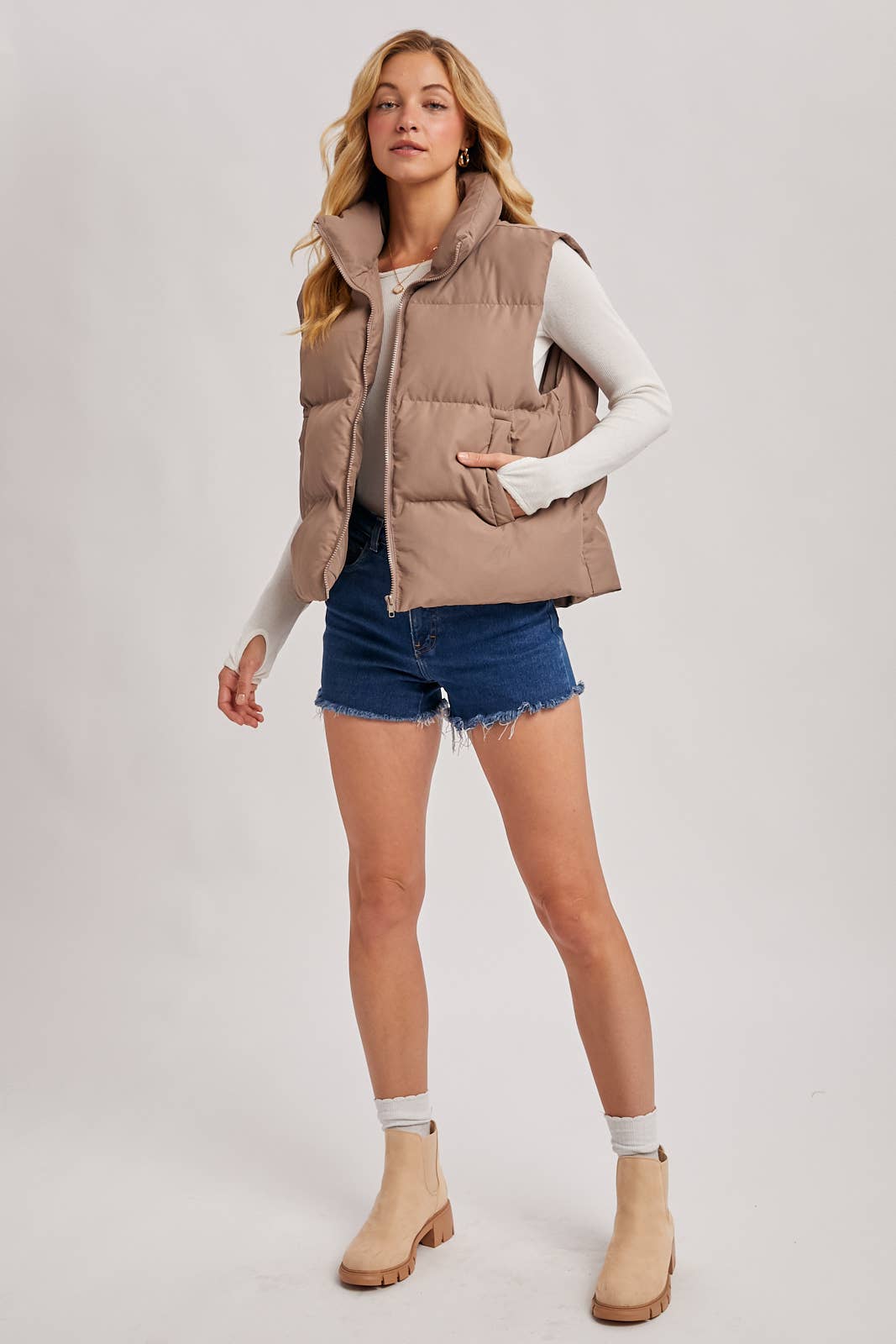 Zipper Puffer Vest mushroom8