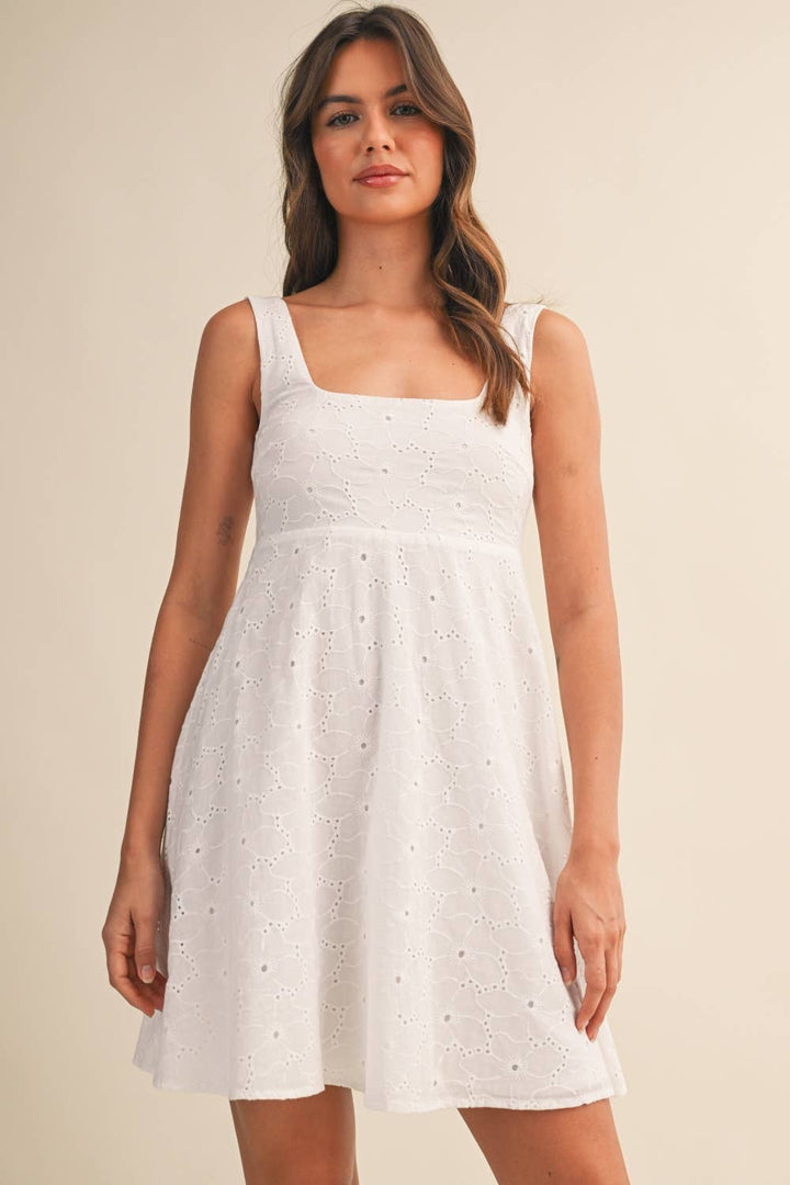 Klesis - Eyelet Empire Flare Mini Dress White 5