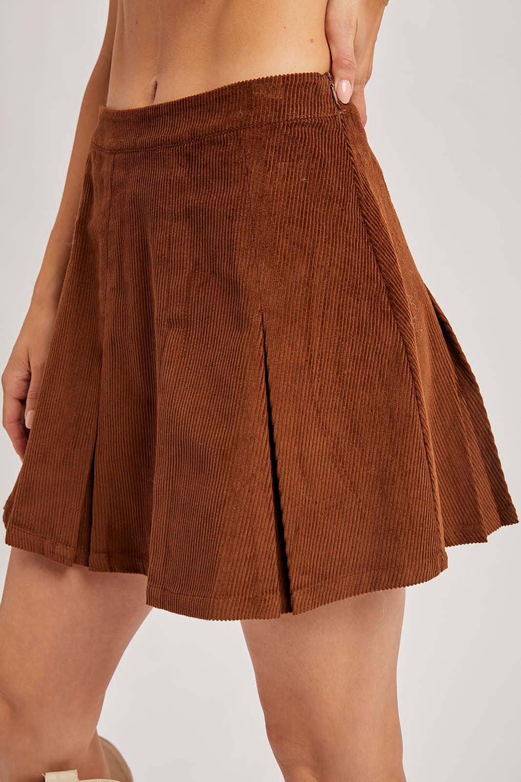 Bluivy Corduroy Pleated Mini Skirt in Brown 4