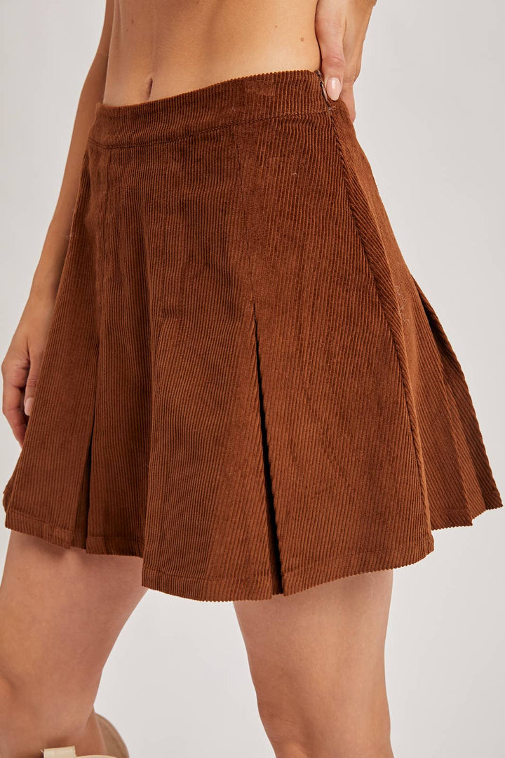 Bluivy Corduroy Pleated Mini Skirt in Brown 4