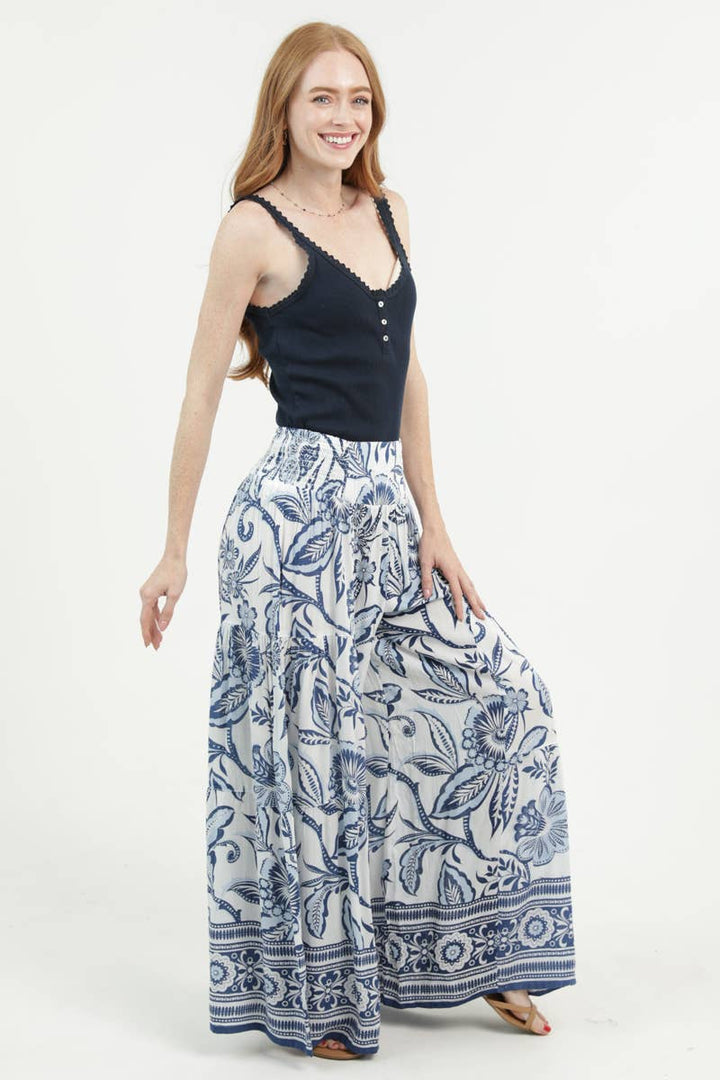 Angie Printed Wide Leg Pants Blue 1