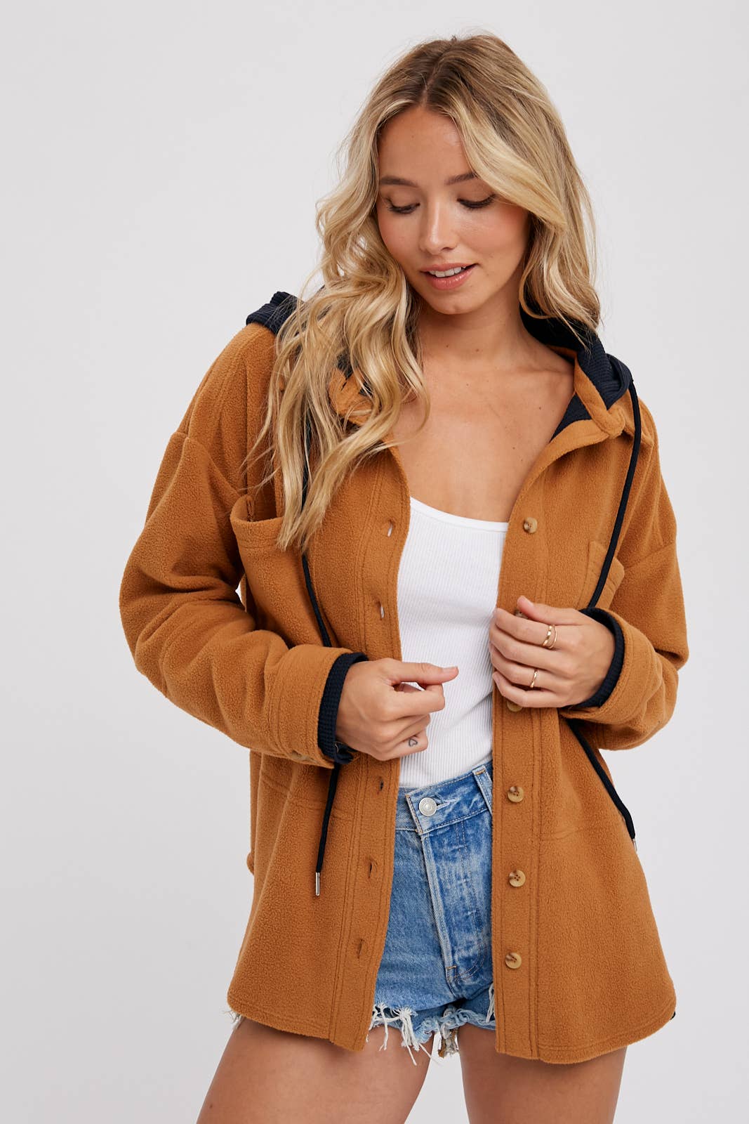 Fleece Hoodie Shacket camel1