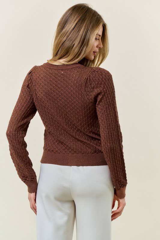 Pointelle Cardigan Rose Buttons mocha3