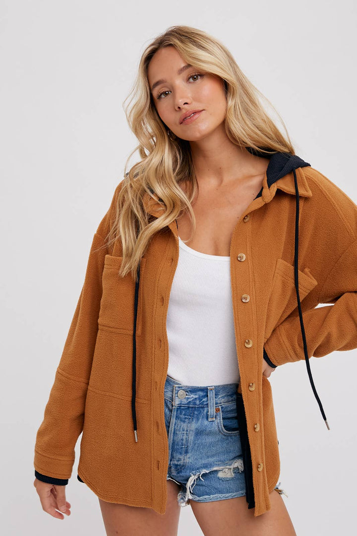 Fleece Hoodie Shacket camel12