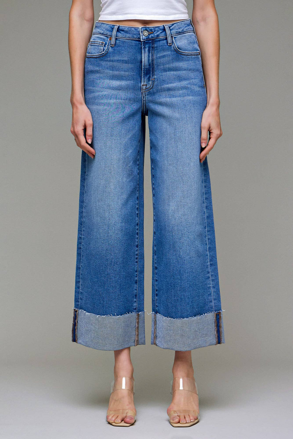 Hidden Jeans - Stretch Cuffed High Rise Wide leg Medium Wash 1