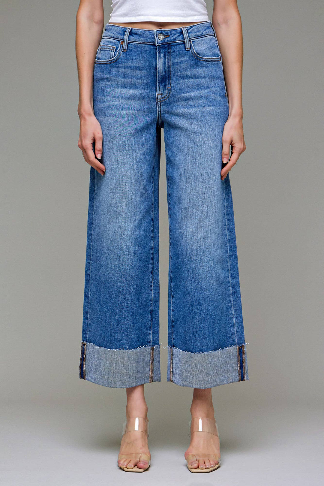 Hidden Jeans - Stretch Cuffed High Rise Wide leg Medium Wash 1