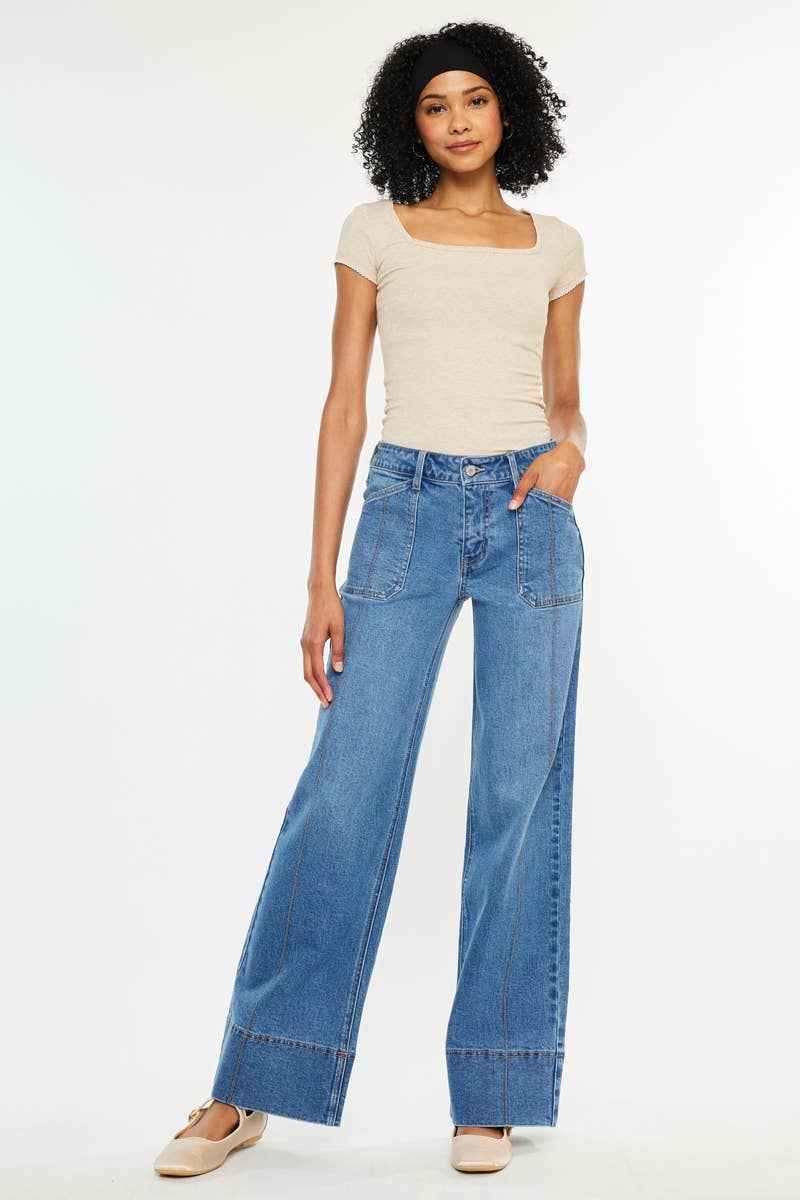 Kan Can USA Mid Rise Wide Leg Jeans in Medium Dark Wash