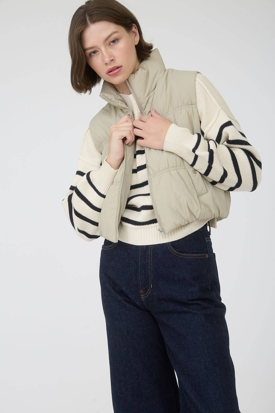 Blu Pepper - Collared Zip Up Puffer Vest Cement