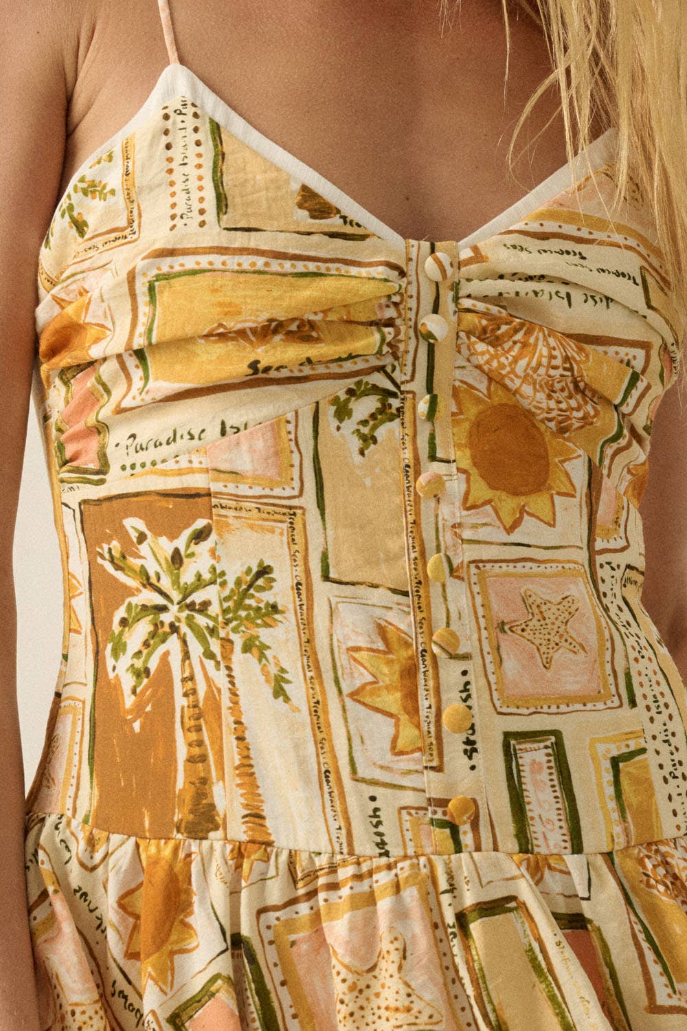 Promesa USA - Tropical-Print Fit-and-Flare Cami Mini Dress in Butter 1