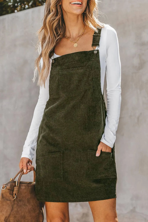 Solid Corduroy Overall Dress