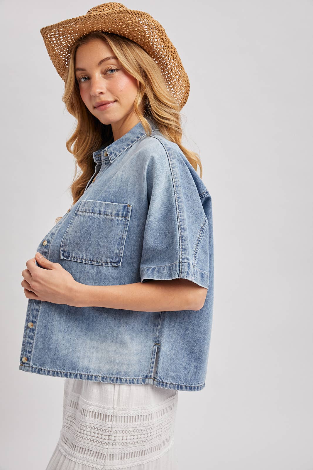 Bluivy Light Wash Denim Button Down Shirt
