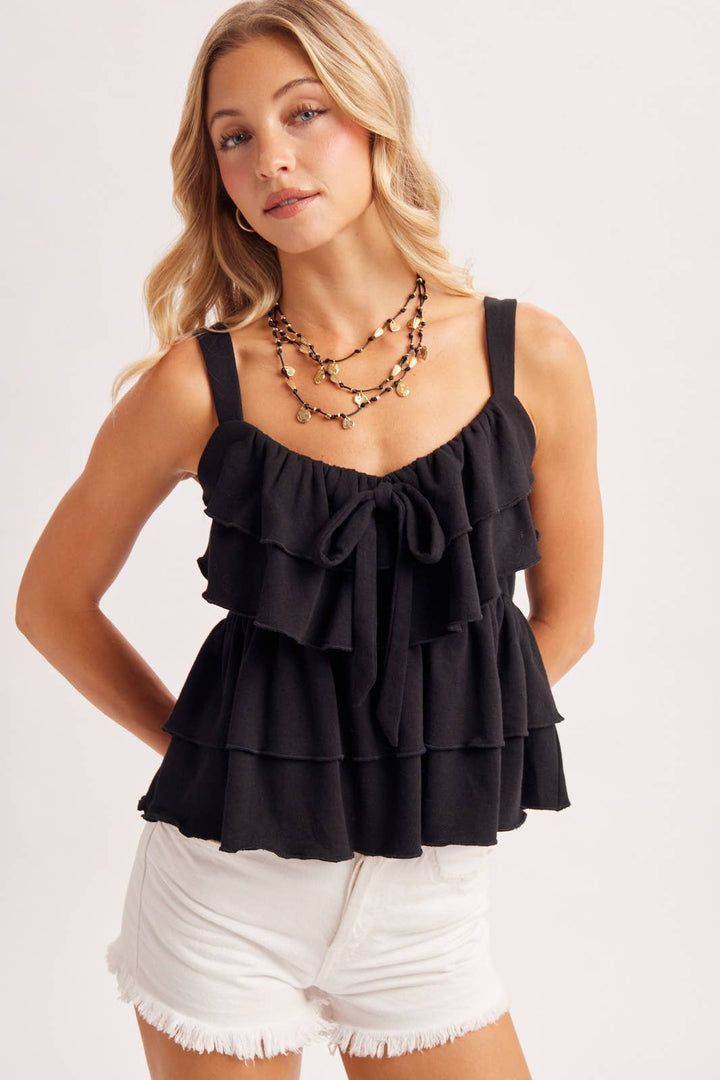 Bluivy Ruffle Tiered Camisole Top Black 2