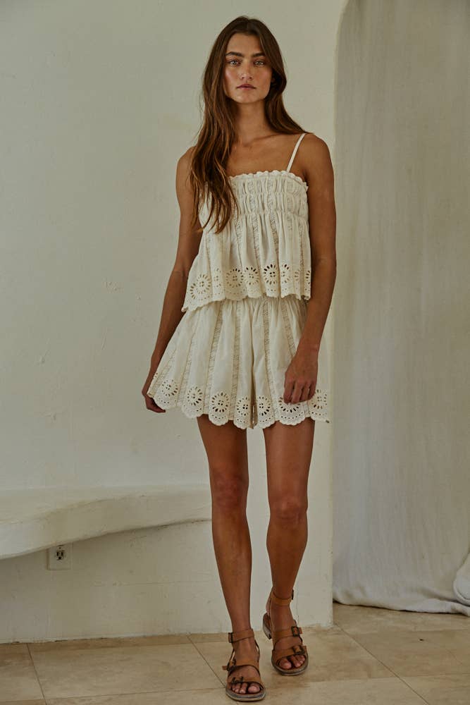 By Together - Woven Eyelet Tube Neck Spaghetti Strap Top Natural 1