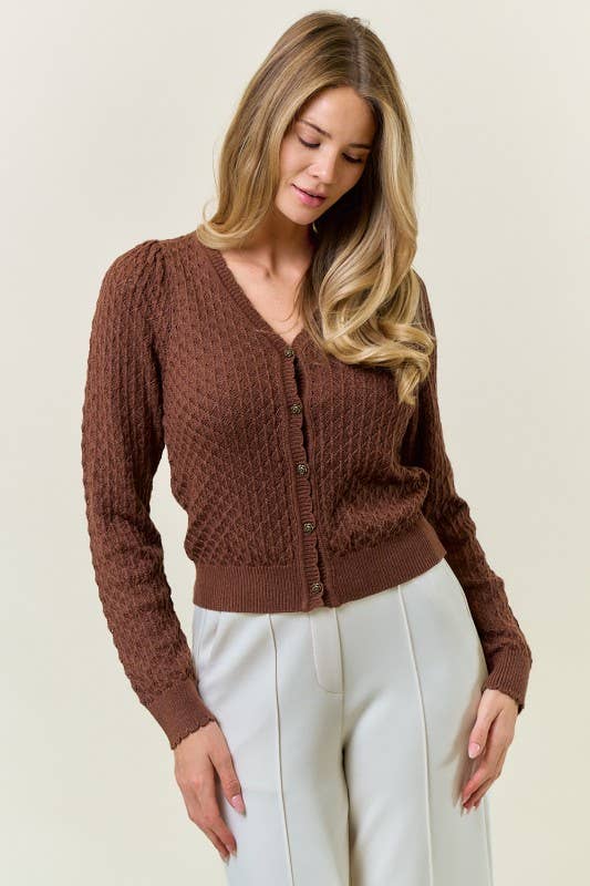 Pointelle Cardigan Rose Buttons mocha1