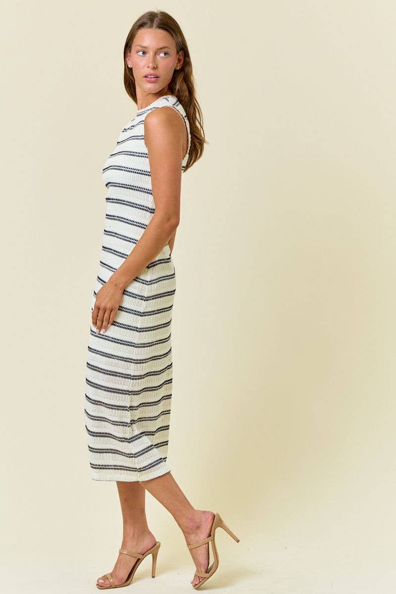 Stripe Stretch Lace Mock Neck Midi Dress3