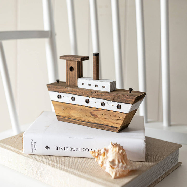 Tugboat Decorative Accent White Wood & Metal