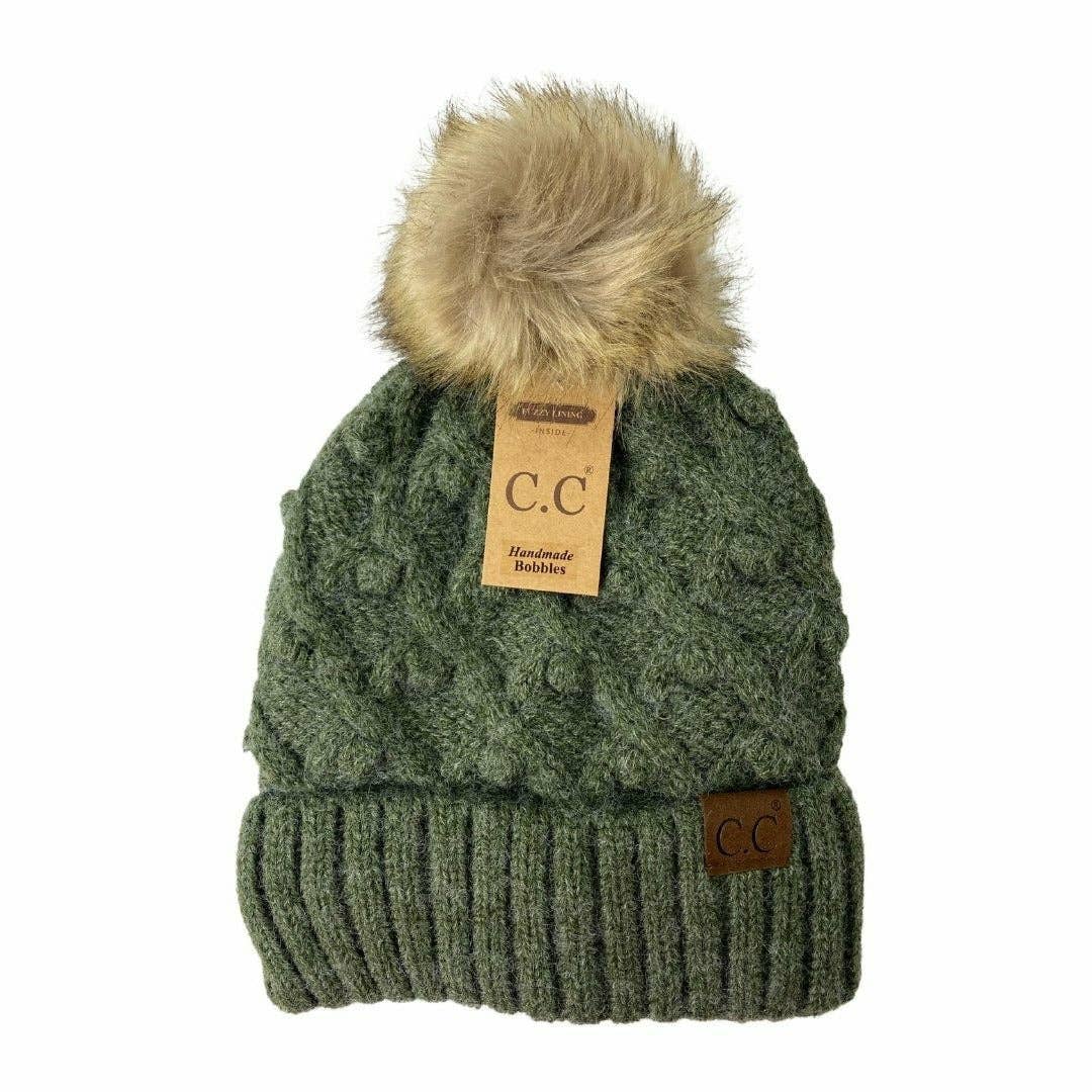 Bobble Knit Fur Pom C.C Beanie Hat3836