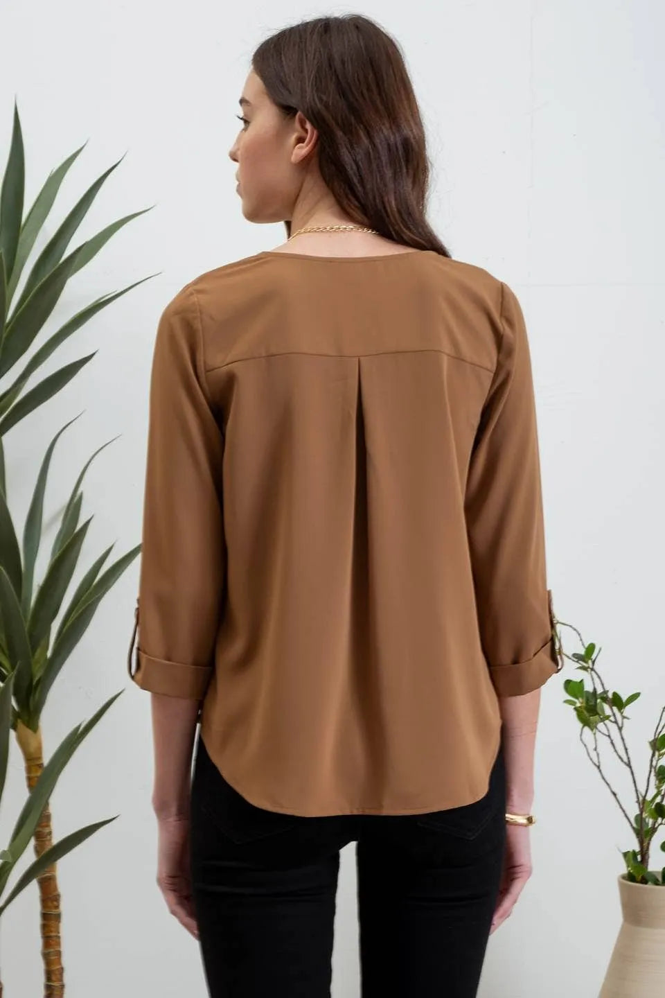 Solid Tab Sleeve Blouse