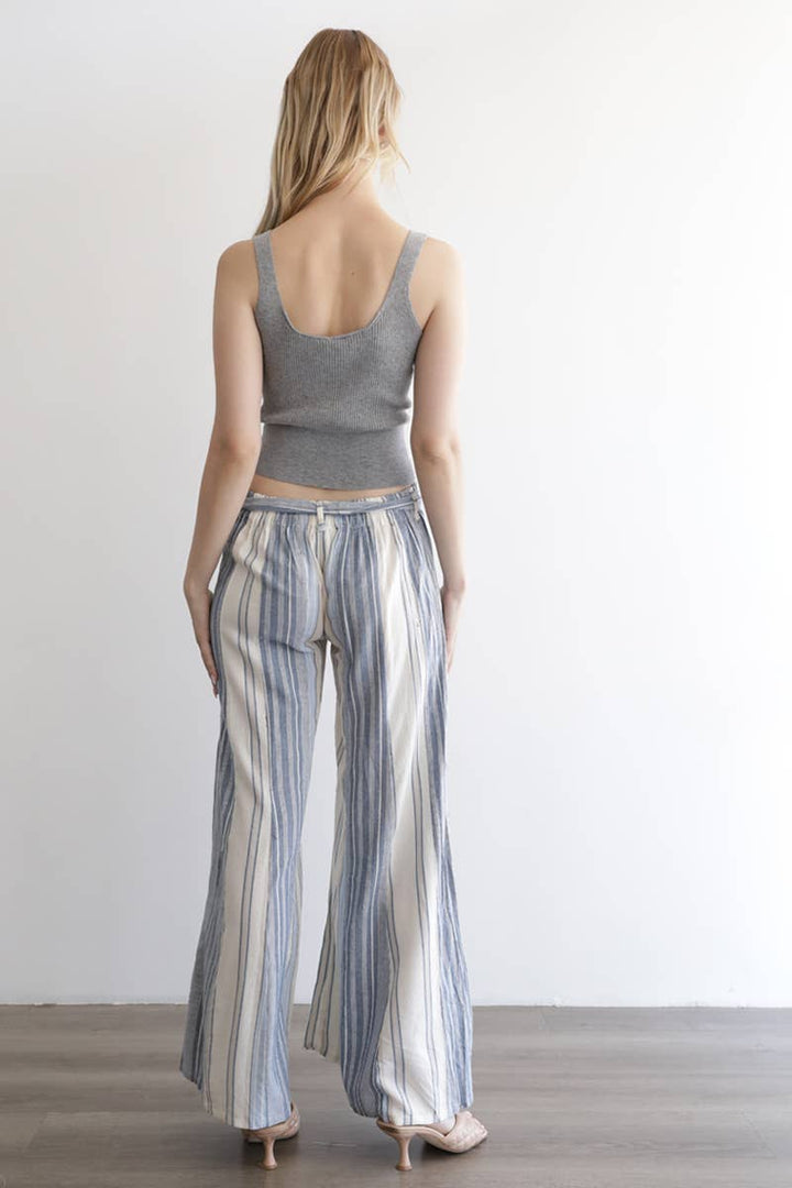 Angie Mixed Stripes Flare Leg Tie Waist Pants