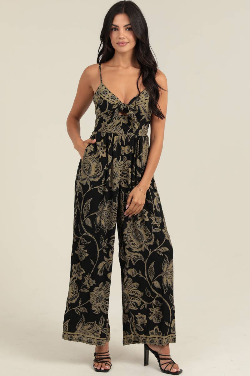 Angie Tie Bust Wide Leg Jumpsuit Black