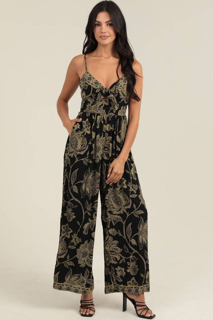 Angie Tie Bust Wide Leg Jumpsuit Black