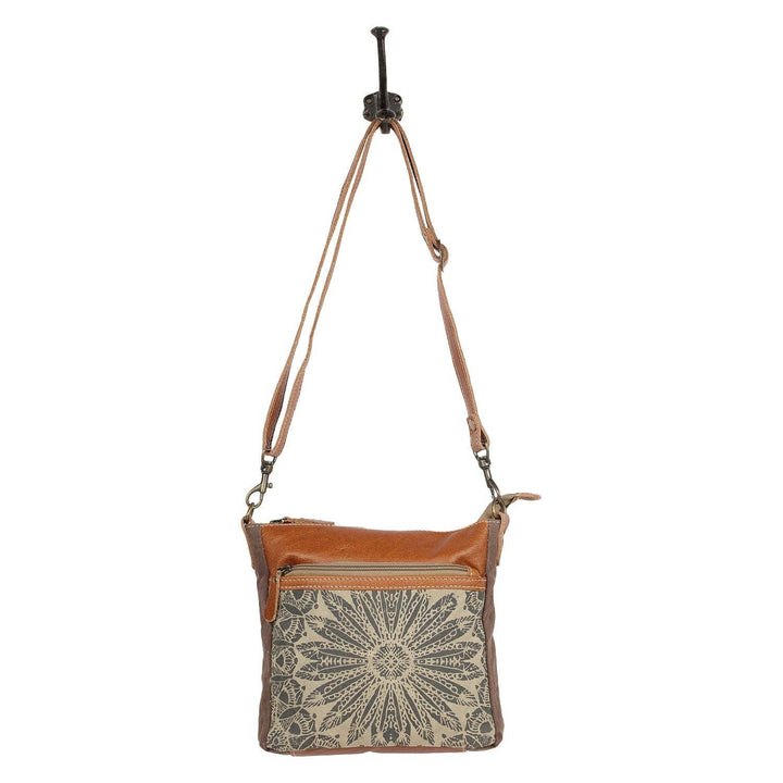 Myra Bag Dizzy Circle Small Crossbody Bag - Full Length View with Adjustable Strap Hanging