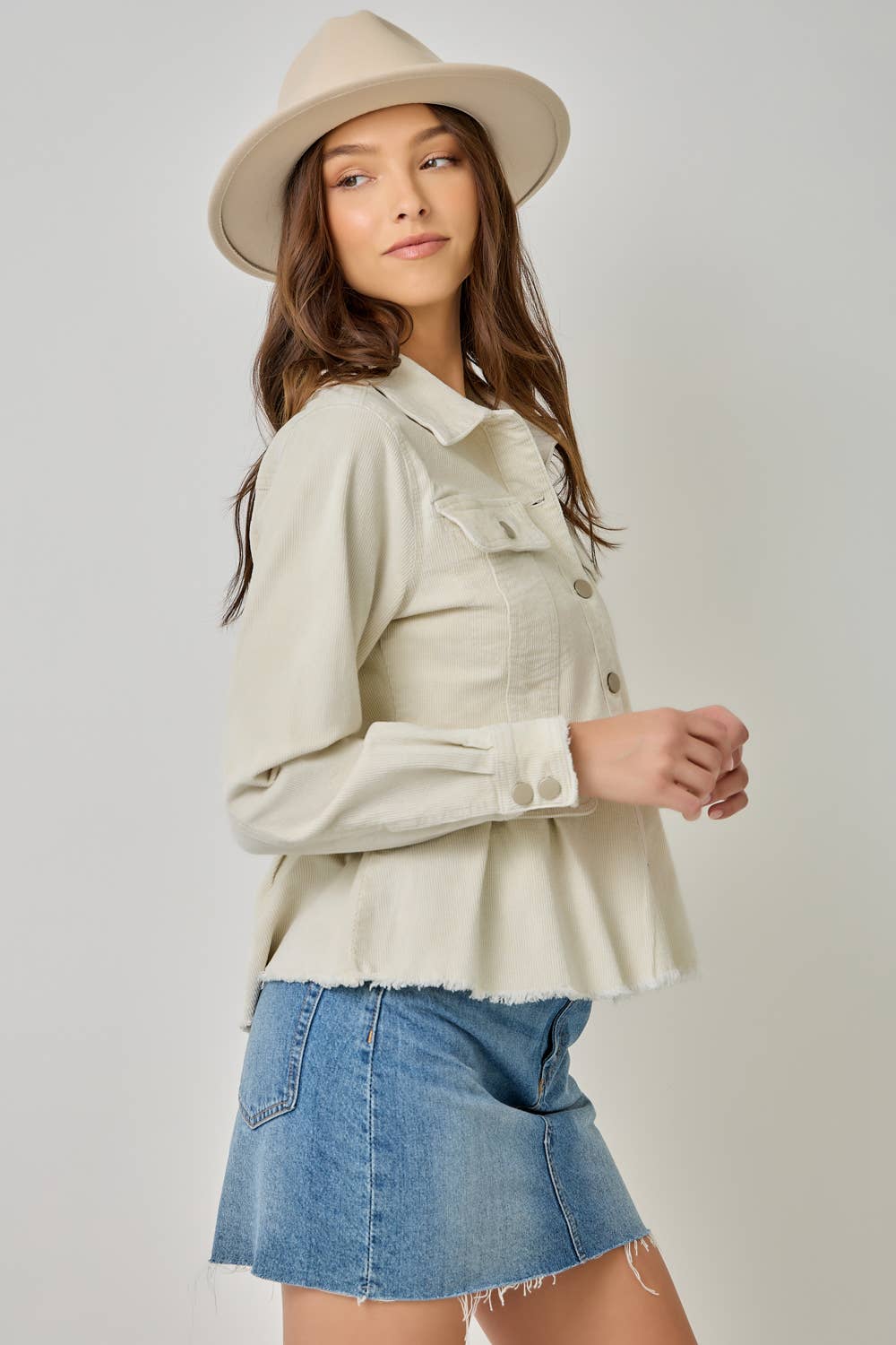 Mystree Washed Denim Peplum Jacket - Vintage Ivory  4