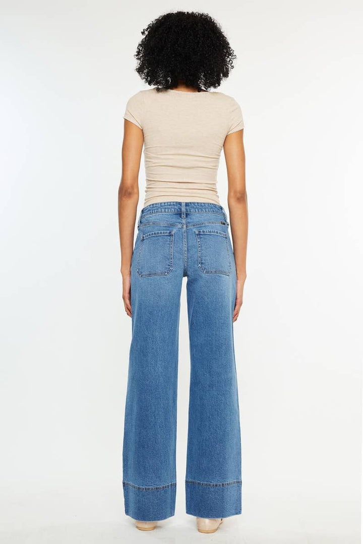 Kan Can USA Mid Rise Wide Leg Jeans in Medium Dark Wash back