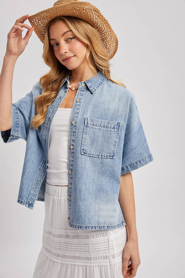 Bluivy Light Wash Denim Button Down Shirt