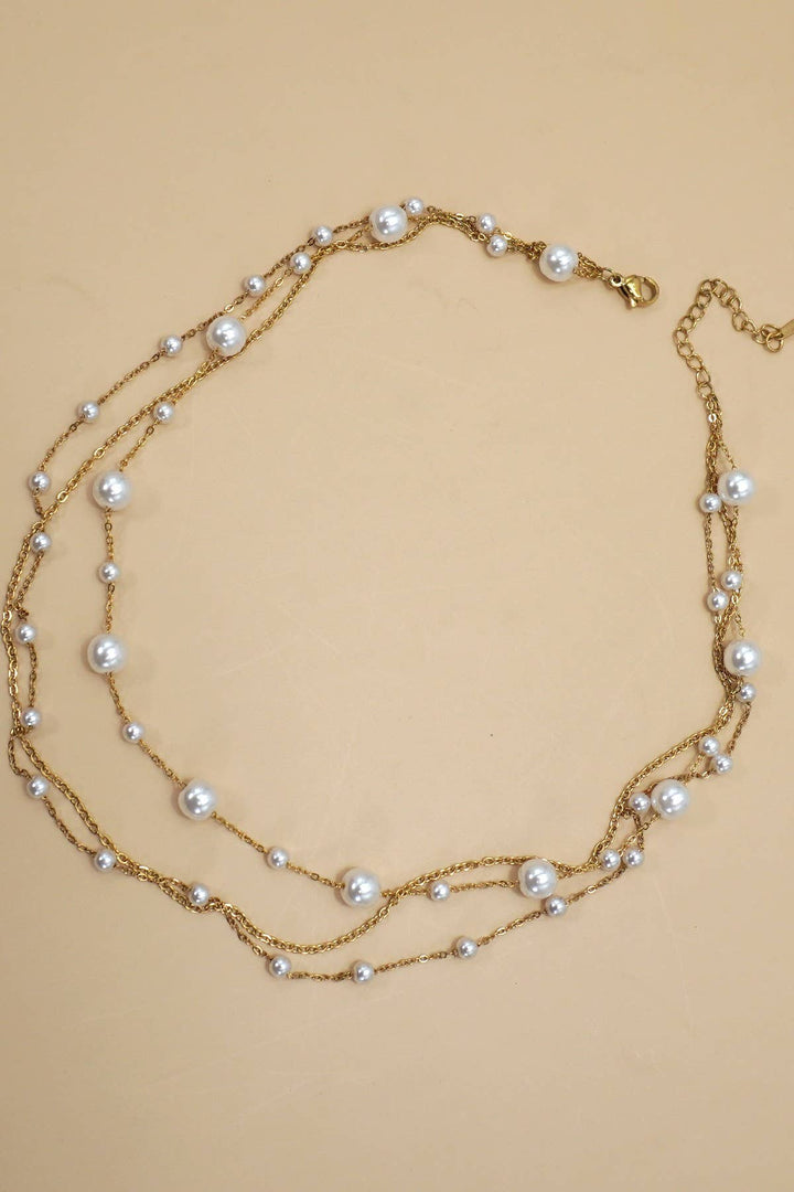 18K Gold Pearl &amp; Box Chain Layered Necklace Set – Tarnish-Free | JOSSLYN 2