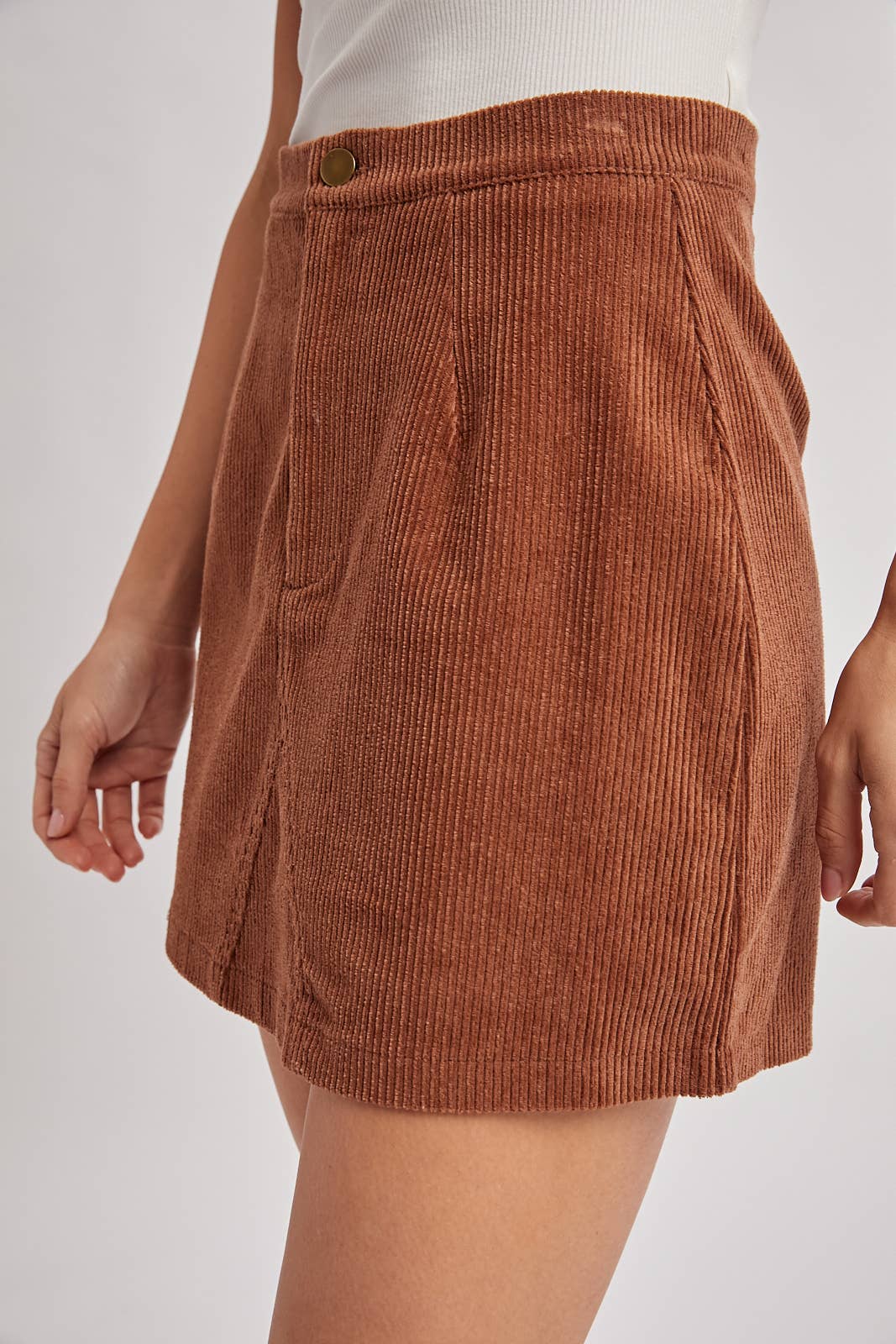 Bluivy Corduroy A-Line Mini Skirt in Camel 4